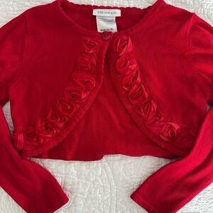 Bonnie Jean Red cropped Cardigan with Rosette Accents girls M beautiful!
